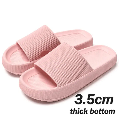 Khaki thick platform cloud slippers for women and men by Jungle Line, summer slip-ons with cushioned soles and open toe design.