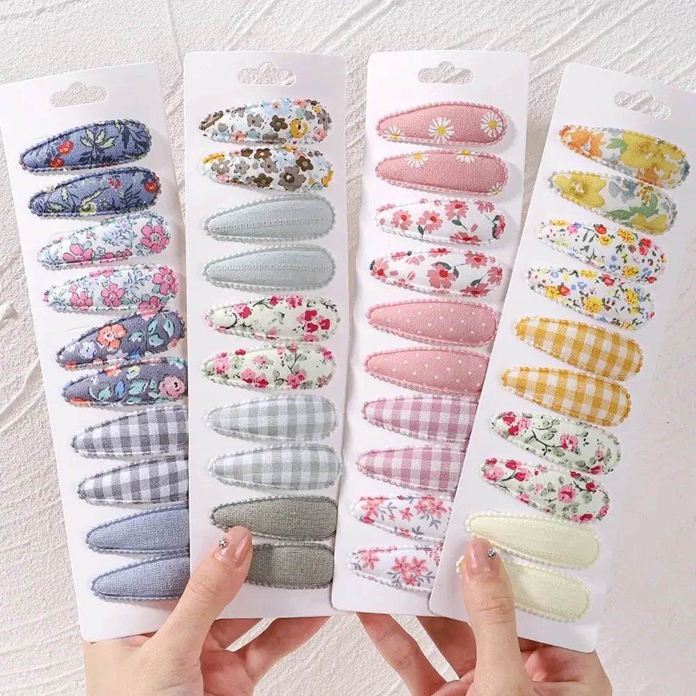 10Pcs/Lot Fresh Print Cotton Alloy Hair Clips for Kids Fabric Jungle Line