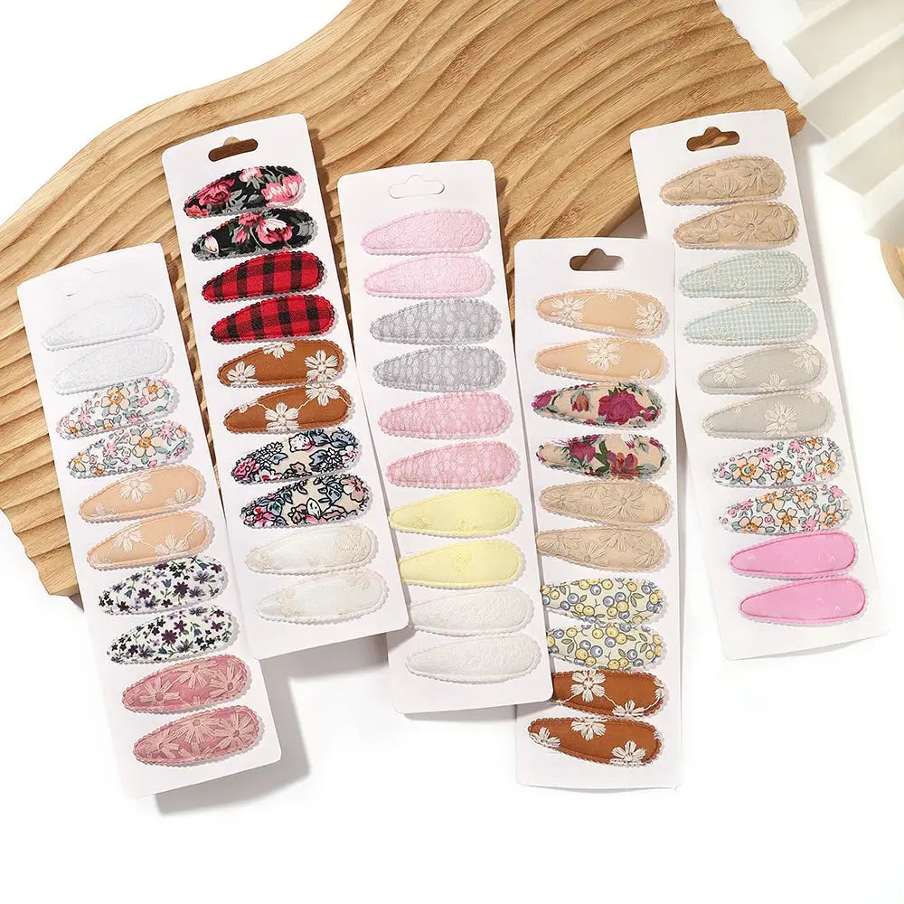 10Pcs/Lot Fresh Print Cotton Alloy Hair Clips for Kids Fabric Jungle Line