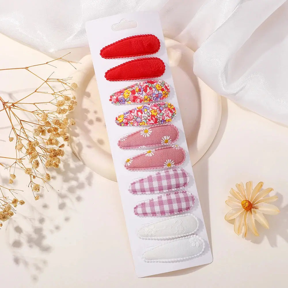 10Pcs/Lot Fresh Print Cotton Alloy Hair Clips for Kids Fabric Jungle Line