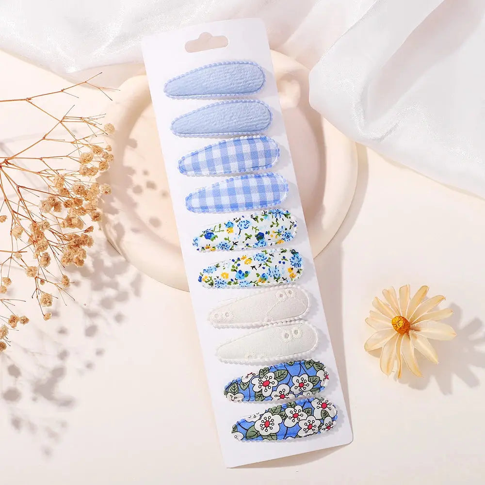 10Pcs/Lot Fresh Print Cotton Alloy Hair Clips for Kids Fabric Jungle Line