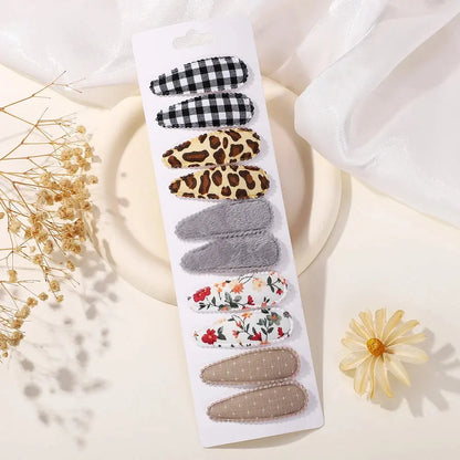 10Pcs/Lot Fresh Print Cotton Alloy Hair Clips for Kids Fabric Jungle Line