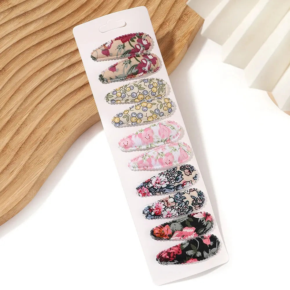 10Pcs/Lot Fresh Print Cotton Alloy Hair Clips for Kids Fabric Jungle Line