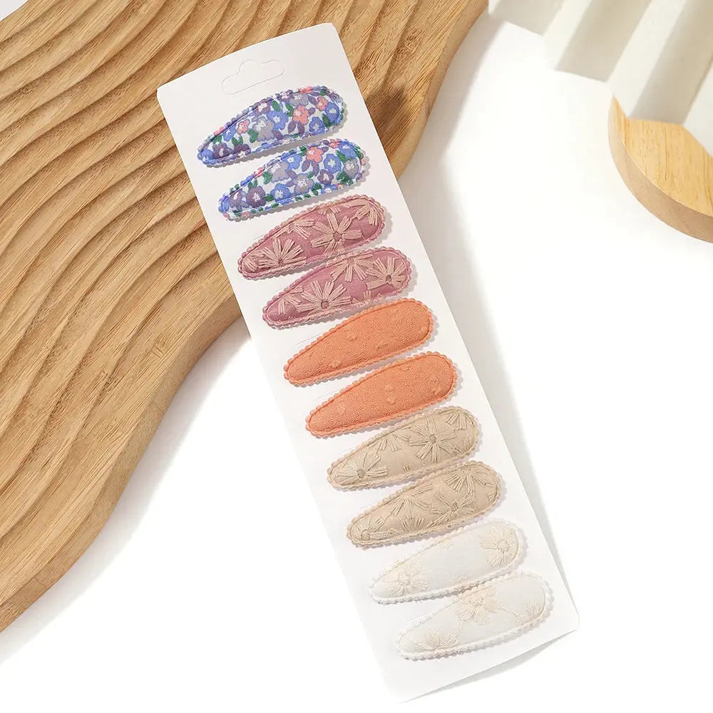 10Pcs/Lot Fresh Print Cotton Alloy Hair Clips for Kids Fabric Jungle Line