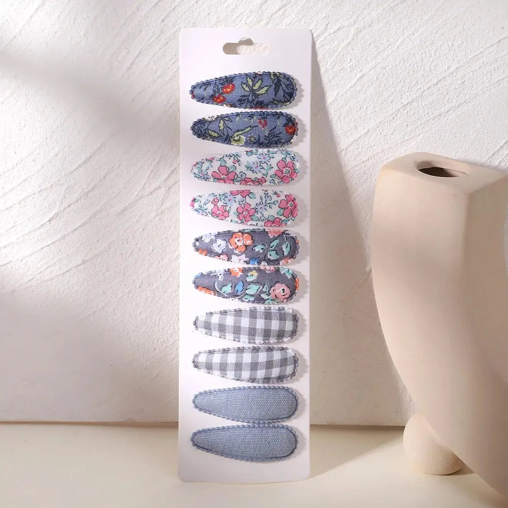 10Pcs/Lot Fresh Print Cotton Alloy Hair Clips for Kids Fabric Jungle Line