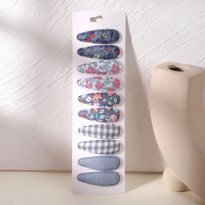10Pcs/Lot Fresh Print Cotton Alloy Hair Clips for Kids Fabric Jungle Line