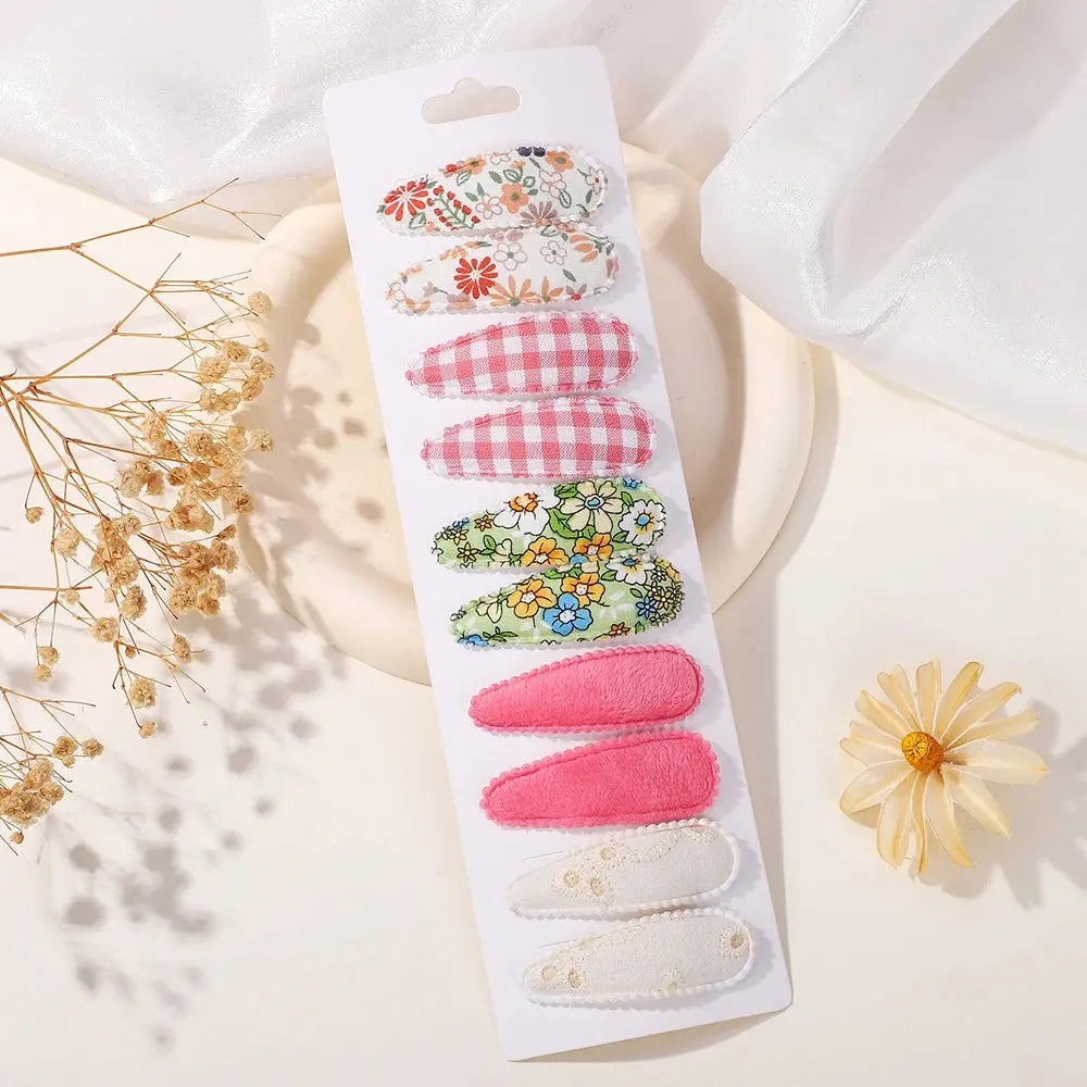 10Pcs/Lot Fresh Print Cotton Alloy Hair Clips for Kids Fabric Jungle Line