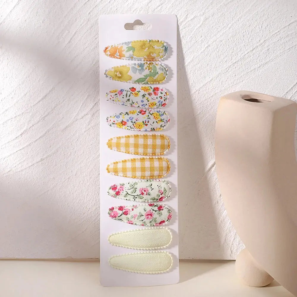 10Pcs/Lot Fresh Print Cotton Alloy Hair Clips for Kids Fabric Jungle Line