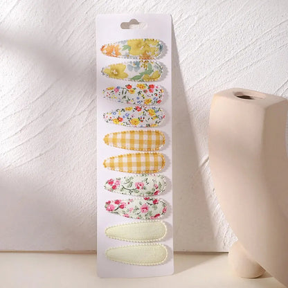 10Pcs/Lot Fresh Print Cotton Alloy Hair Clips for Kids Fabric Jungle Line