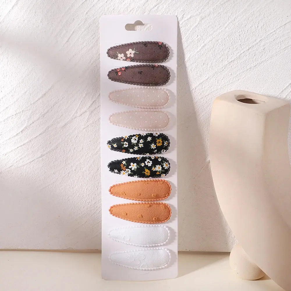 10Pcs/Lot Fresh Print Cotton Alloy Hair Clips for Kids Fabric Jungle Line