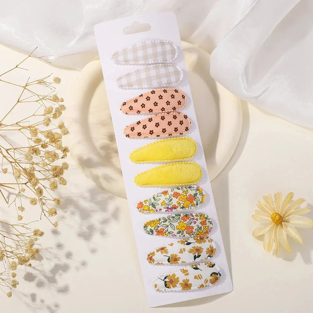 10Pcs/Lot Fresh Print Cotton Alloy Hair Clips for Kids Fabric Jungle Line