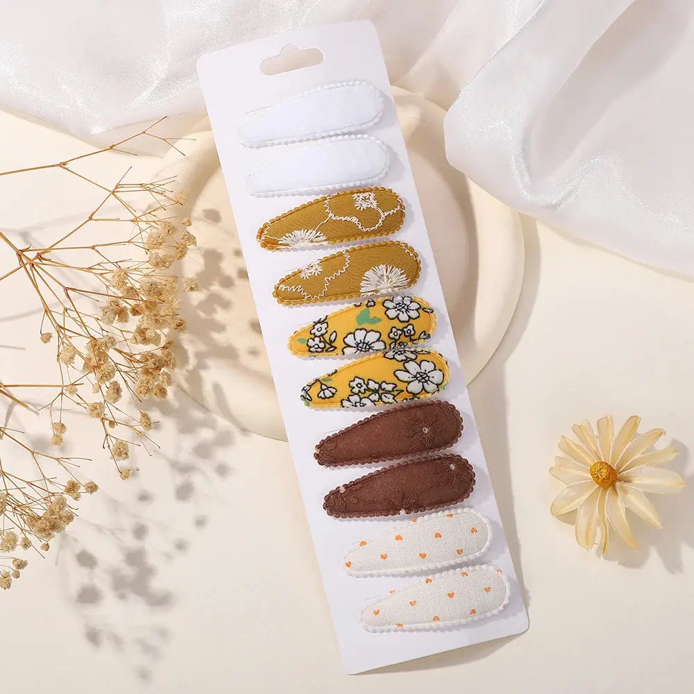 10Pcs/Lot Fresh Print Cotton Alloy Hair Clips for Kids Fabric Jungle Line