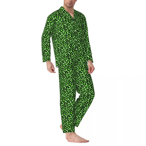 Trendy Leopard Print Sleepwear Spring Neon Green Jungle Line