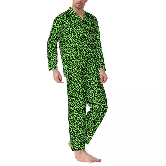 Trendy Leopard Print Sleepwear Spring Neon Green Jungle Line
