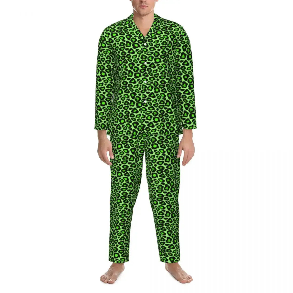 Trendy Leopard Print Sleepwear Spring Neon Green Jungle Line