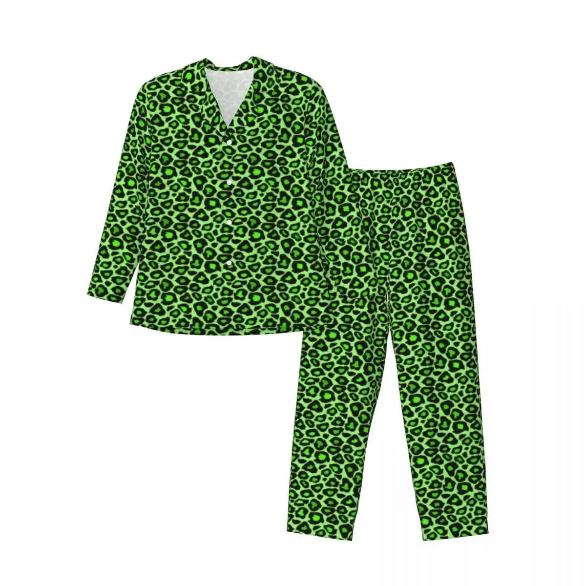 Trendy Leopard Print Sleepwear Spring Neon Green Jungle Line