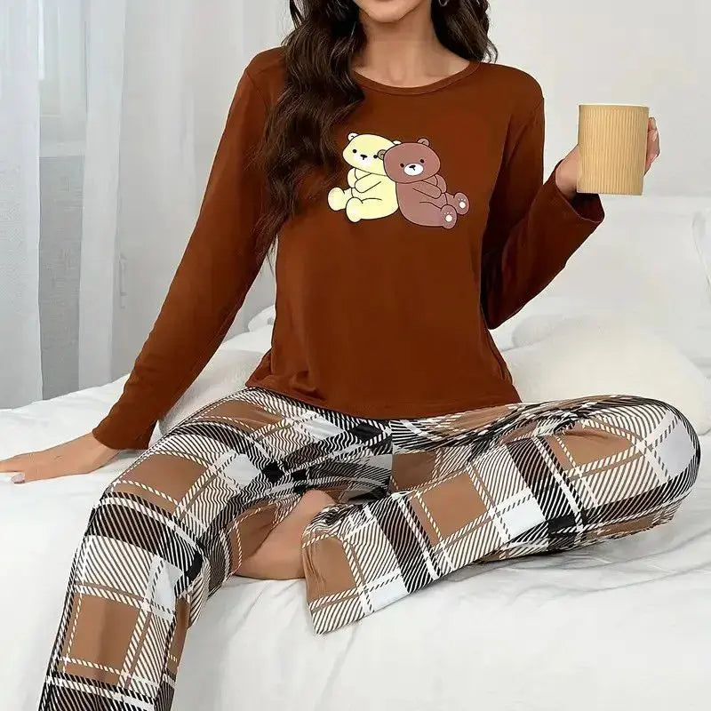 Aututmn Winter Leopard Print Pajamas for Women Heart Pattern Jungle Line