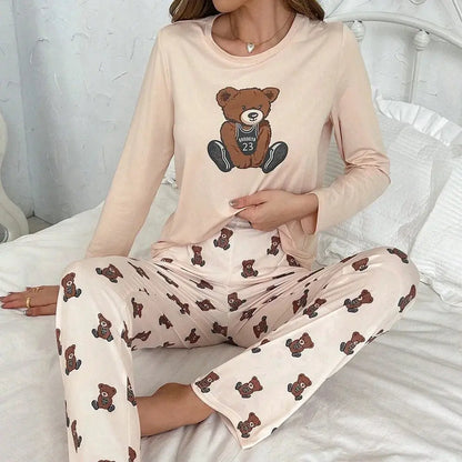 Aututmn Winter Leopard Print Pajamas for Women Heart Pattern Jungle Line