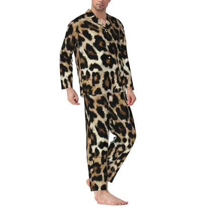 Boho Beige And Brown Leopard Print Pajama Sets Jungle Line