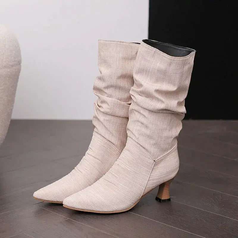 Bottes d'hiver mi-mollet pour femme Jungle Line, slip-on, à bout pointu avec motif léopard, confortables et élégantes.