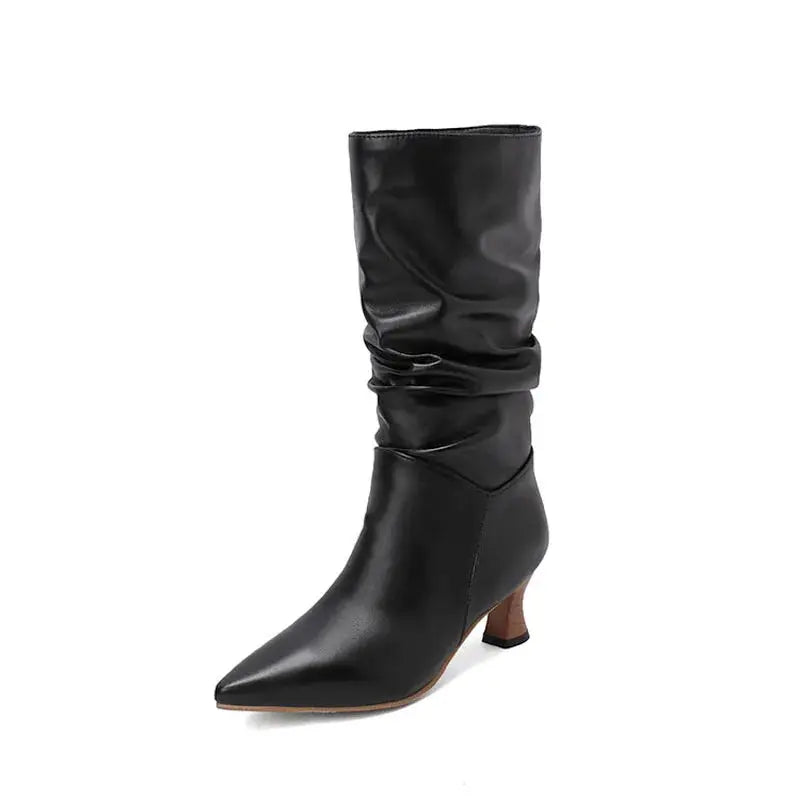 Bottes d'hiver mi-mollet pour femme Jungle Line, slip-on, à talon pointu avec motif léopard, en cuir chaud et élégant.
