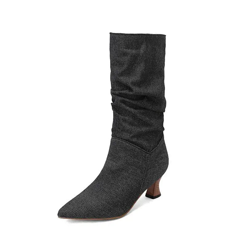 Bottes d'hiver mi-mollet pour femme Jungle Line, slip-on à bout pointu avec motif léopard, chaussure élégante et chaude