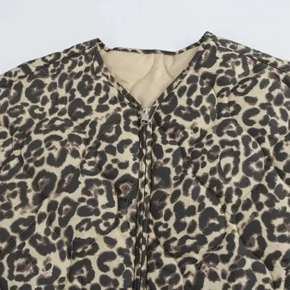 Lightweight quilted women's padded jacket by Jungle Line with leopard print, suitable for autumn and winter, stylish outerwear.