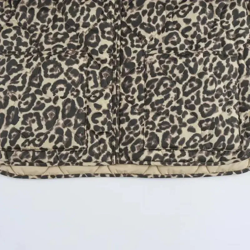 Jungle Line women's quilted lightweight padded leopard print jacket, demi-season outerwear for autumn and winter.