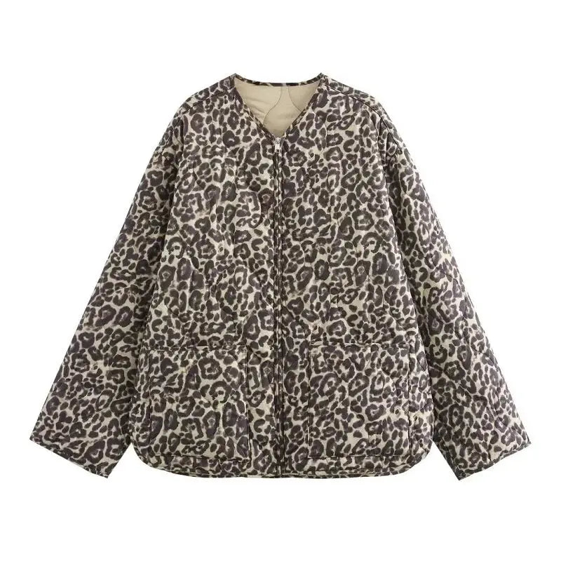 Jungle Line women's quilted leopard-print lightweight padded jacket for autumn and winter, stylish demi-season outerwear for women.