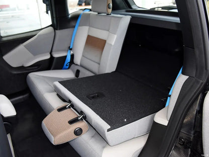 Full set of Jungle Line custom fitted faux leather car seat covers, showing black and beige upholstery for front and back seats.