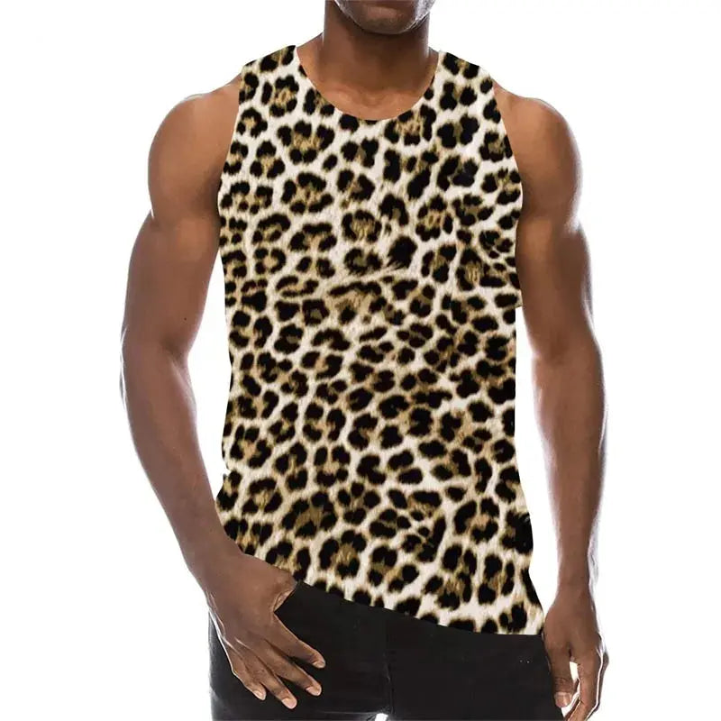 Summer Leopard 3D Print Tank Tops Men's Casual Jungle Line