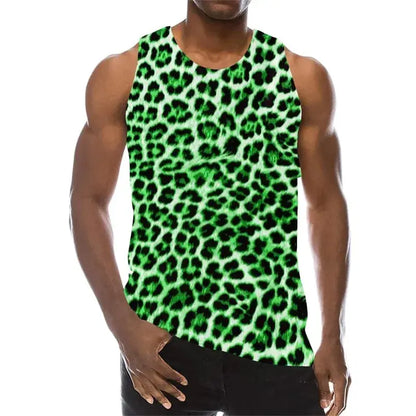 Summer Leopard 3D Print Tank Tops Men's Casual Jungle Line