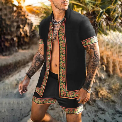 Summer Men's Fashion Leopard Print Short Sleeve Jungle Line