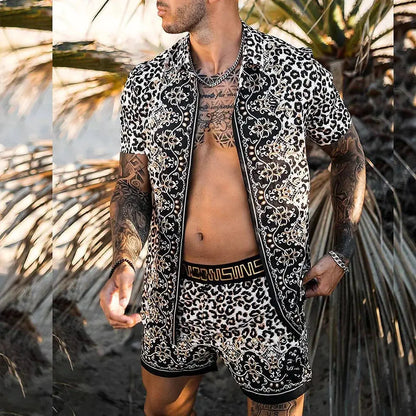 Summer Men's Fashion Leopard Print Short Sleeve Jungle Line
