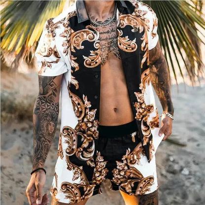 Summer Men's Fashion Leopard Print Short Sleeve Jungle Line