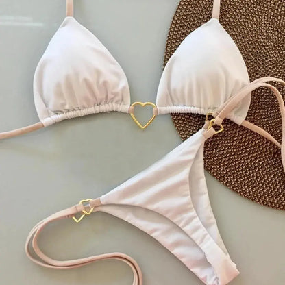 New Solid Color White Bikini Women suit Low Waist Lace-up Fashionable Swimsuit Two-piece Set - Jungle Line