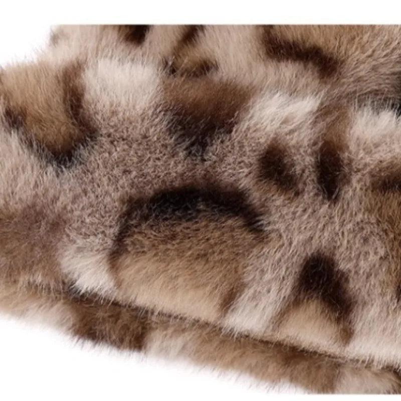 Bonnet en peluche à motif léopard pour femmes, chaud, doux et mignon, style rétro, chapeau à capuche Jungle Line.