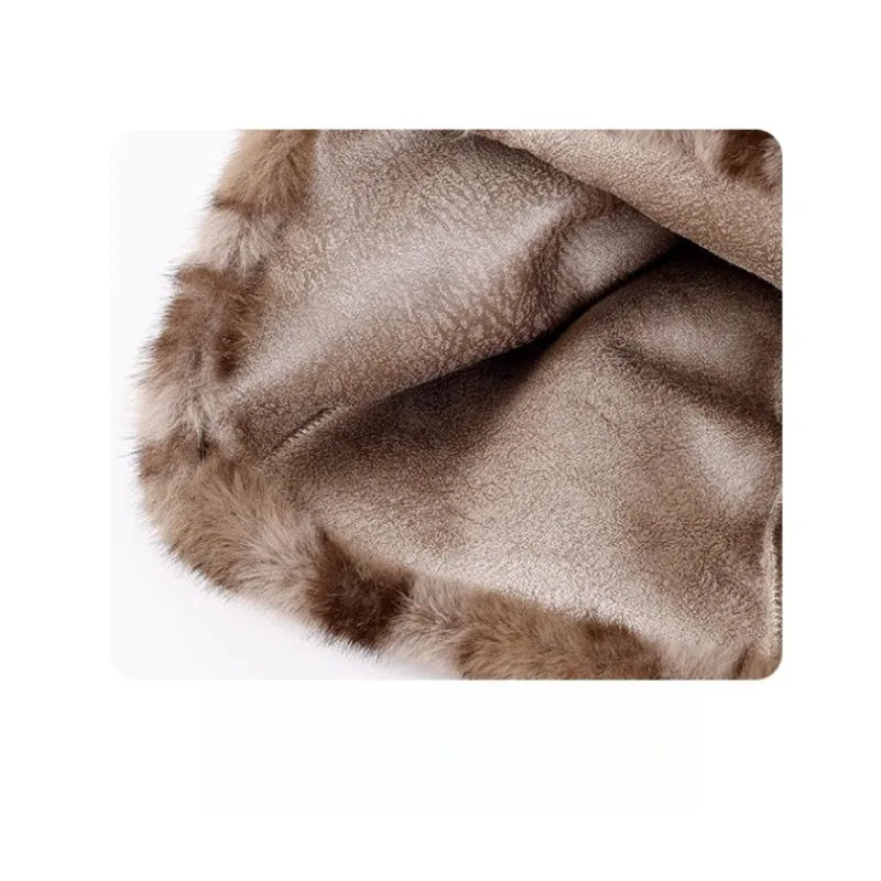 Bonnet femme Jungle Line en peluche à motif léopard, doux, chaud, rétro, polyvalent, avec oreilles de teddy bear, style original.