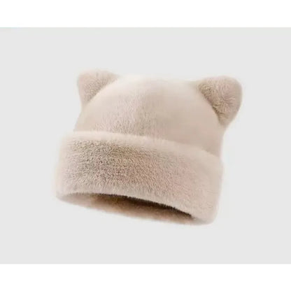 Bonnet en peluche à motif léopard pour femmes, chaud, doux, rétro, avec oreilles de teddy bear, style versatile et mignon.