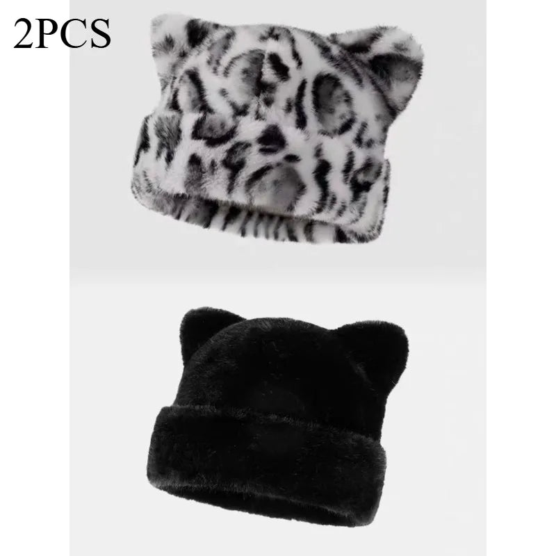 Bonnet en peluche à motif léopard pour femmes, chaud, doux, rétro, style bonnet à capuche, de la marque Jungle Line.