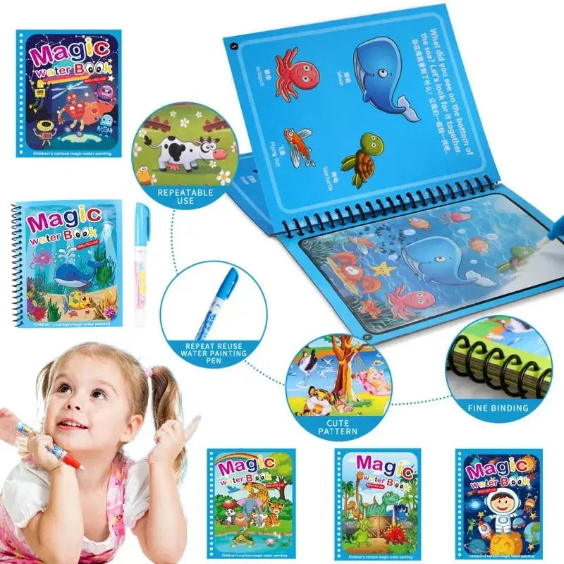Drawing Coloring Books for Kids Magic Water Book with Pen Jungle Line