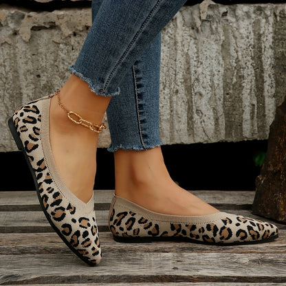 Women's Leopard Print Flat Shoes by Jungle Line featuring pointed toe slip-on design and lightweight casual style.