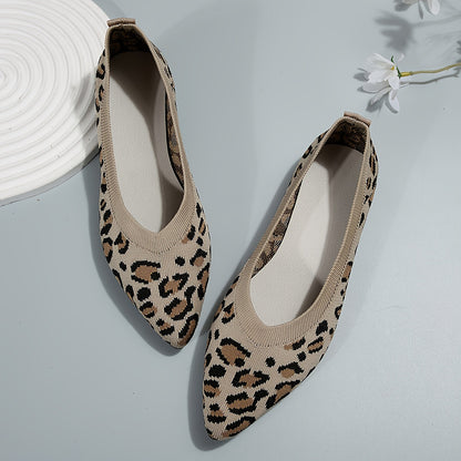 Women's leopard print flat shoes by Jungle Line with pointed toe slip-on design and lightweight casual style.