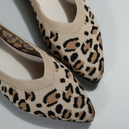 Women's leopard print flat shoes by Jungle Line with pointed toe, slip-on casual style, lightweight and comfortable for everyday wear.