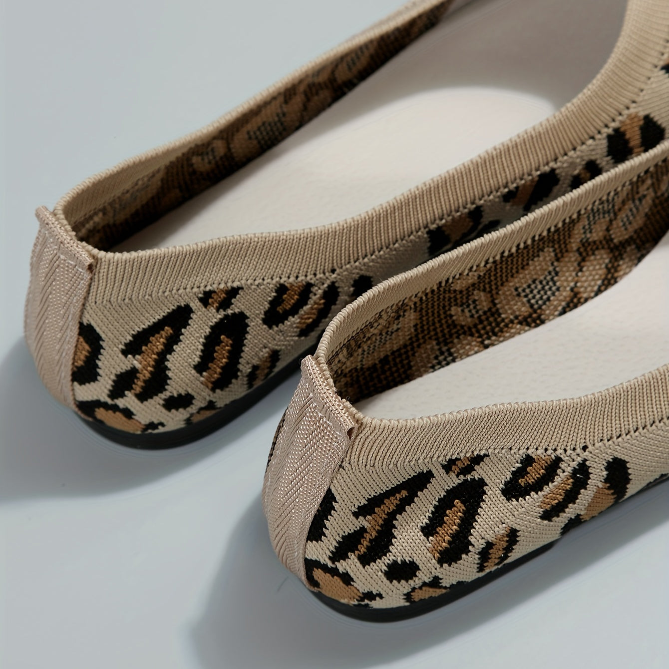 Women's leopard print flat shoes by Jungle Line featuring pointed toes, slip-on design, lightweight and casual footwear.