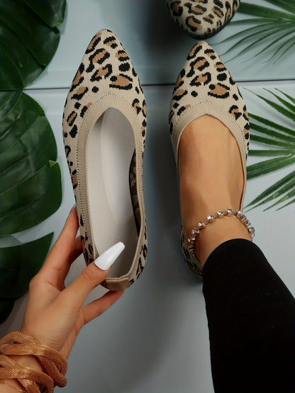 Women's leopard print flat shoes by Jungle Line with pointed toe, slip-on casual design, lightweight and comfortable for everyday wear.