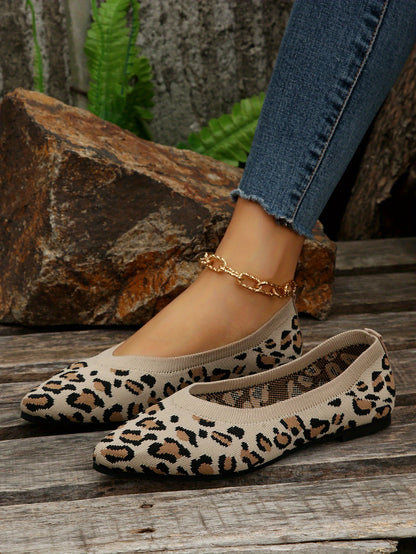 Women's leopard print flat shoes by Jungle Line with pointed toe, slip-on casual design, lightweight and comfortable for everyday wear.