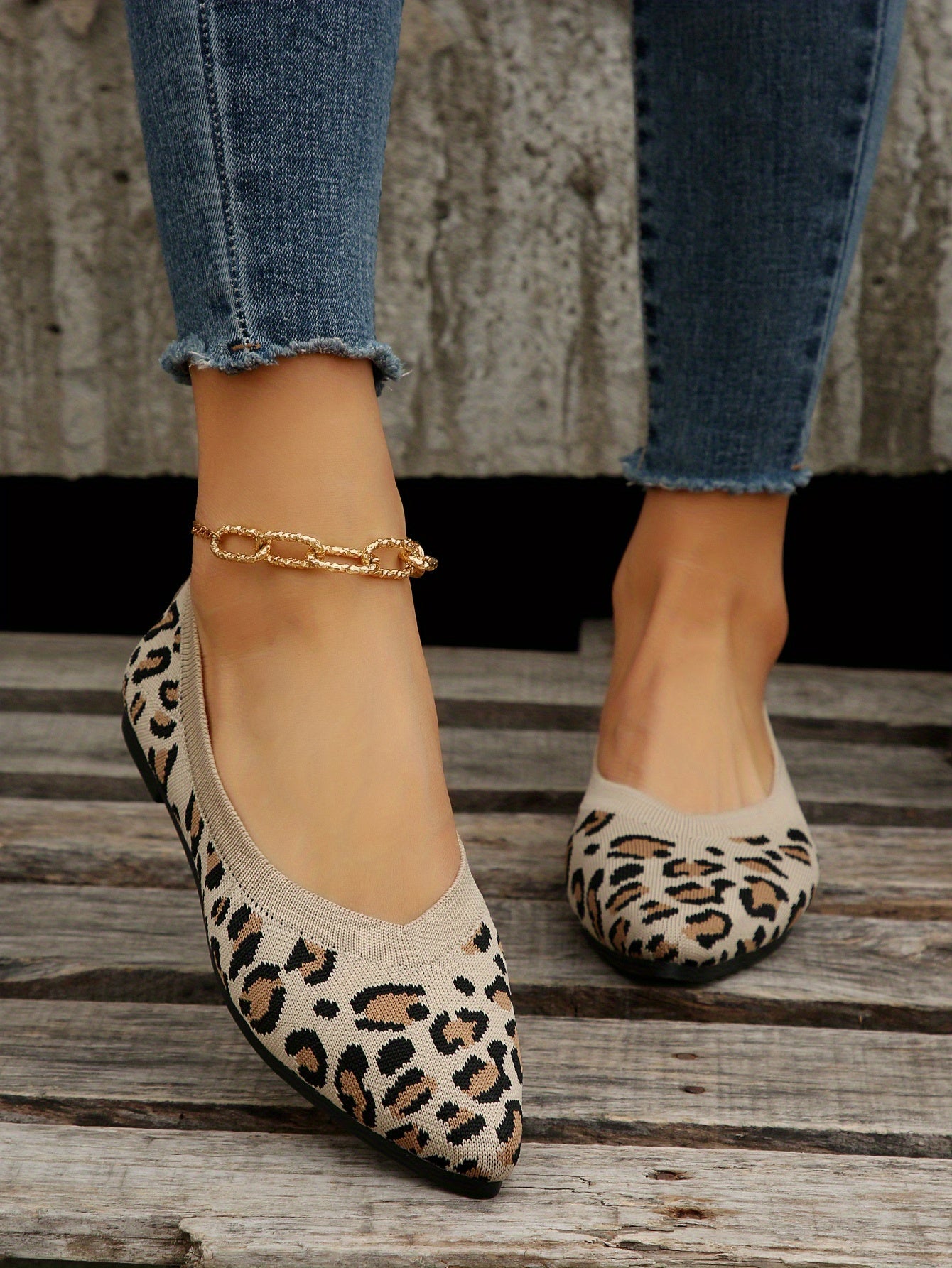 Women's Leopard Print Flat Shoes by Jungle Line, pointed toe slip-on casual shoes, lightweight and comfortable for everyday wear.