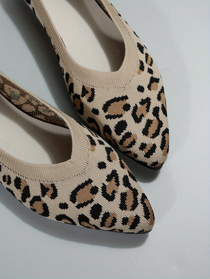 Women's leopard print flat shoes by Jungle Line featuring pointed toe, slip-on design, lightweight casual style.