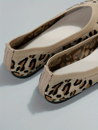 Women's leopard print flat shoes by Jungle Line with pointed toe, slip-on design and lightweight, casual style.